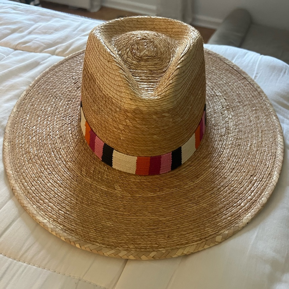 Straw Wide Brim Hat with Multicolor Band - Women's Beach Hat